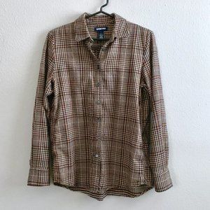 Lands End Plaid Flannel Boyfriend Fit Brown Black